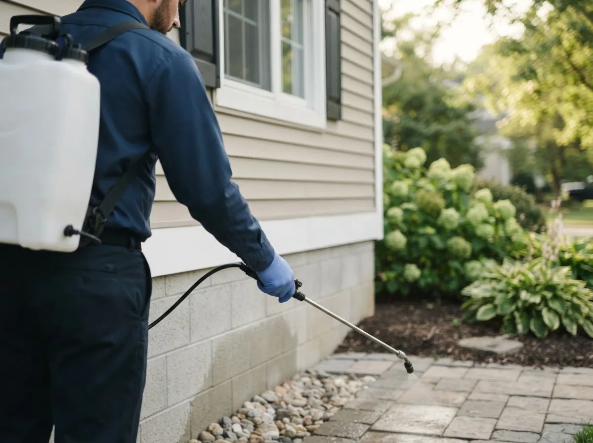 Pest control technician inspecting a home in Utica, MI